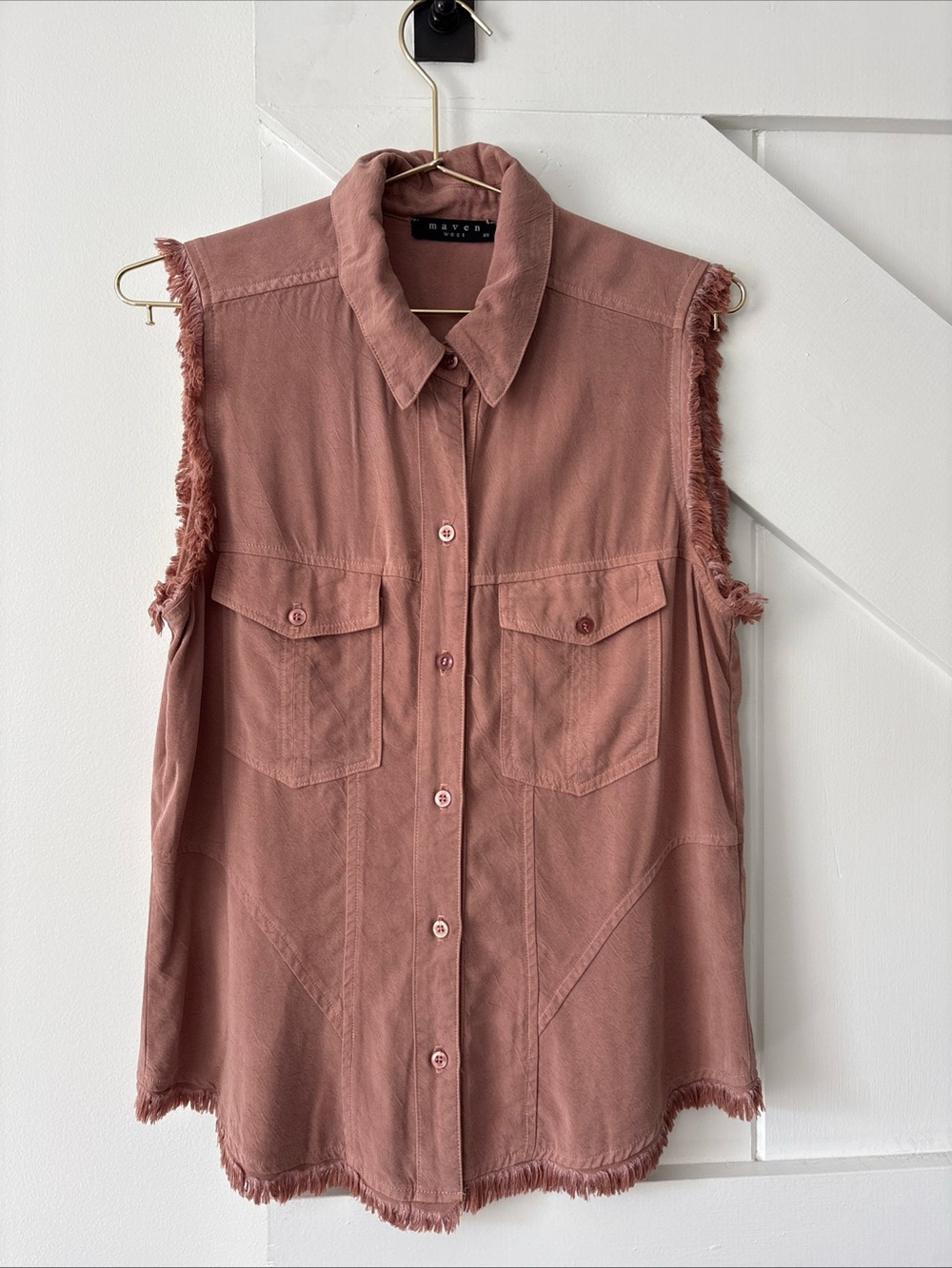 Maven West Women’s Sleeveless Button Up Shirt Fringe Detail Western Size XS